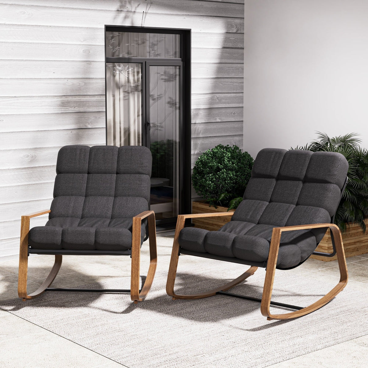LOUNGE YARD Outdoor Modern Rocking Chair with Water-Resistant Fabric & Walnut-Finish Legs — product view 6