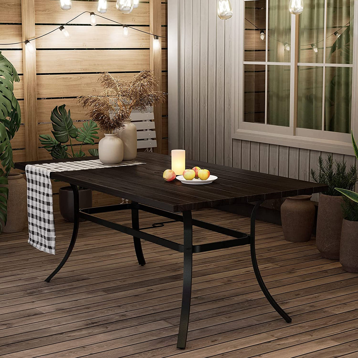 LOUNGE YARD Outdoor 42'' Metal Dining Table Round with 1.5“ Umbrella Hole, Rust-Free Steel Picnic Table — product view 1