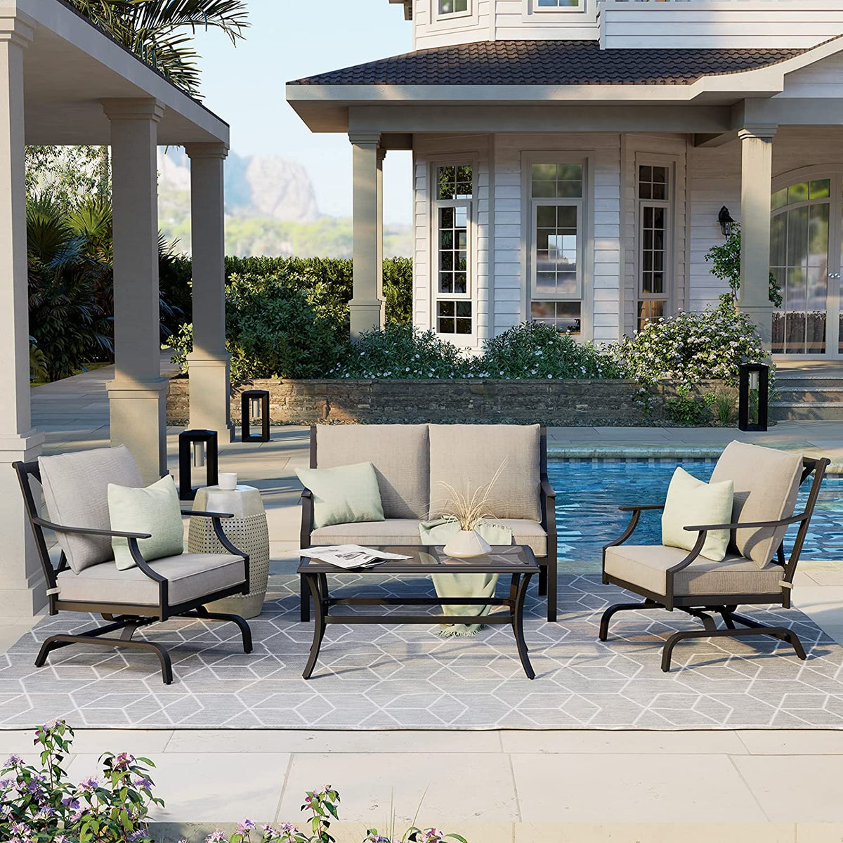 LOUNGE YARD Newport Set Patio Furniture Set Outdoor Steel Motion Conversation Set — product view 6