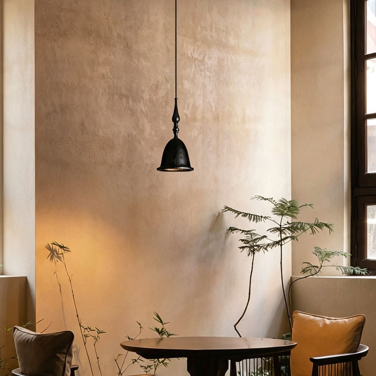 WOMO Small Wood Carved Bell Pendant Light-WM3285 — product view 3