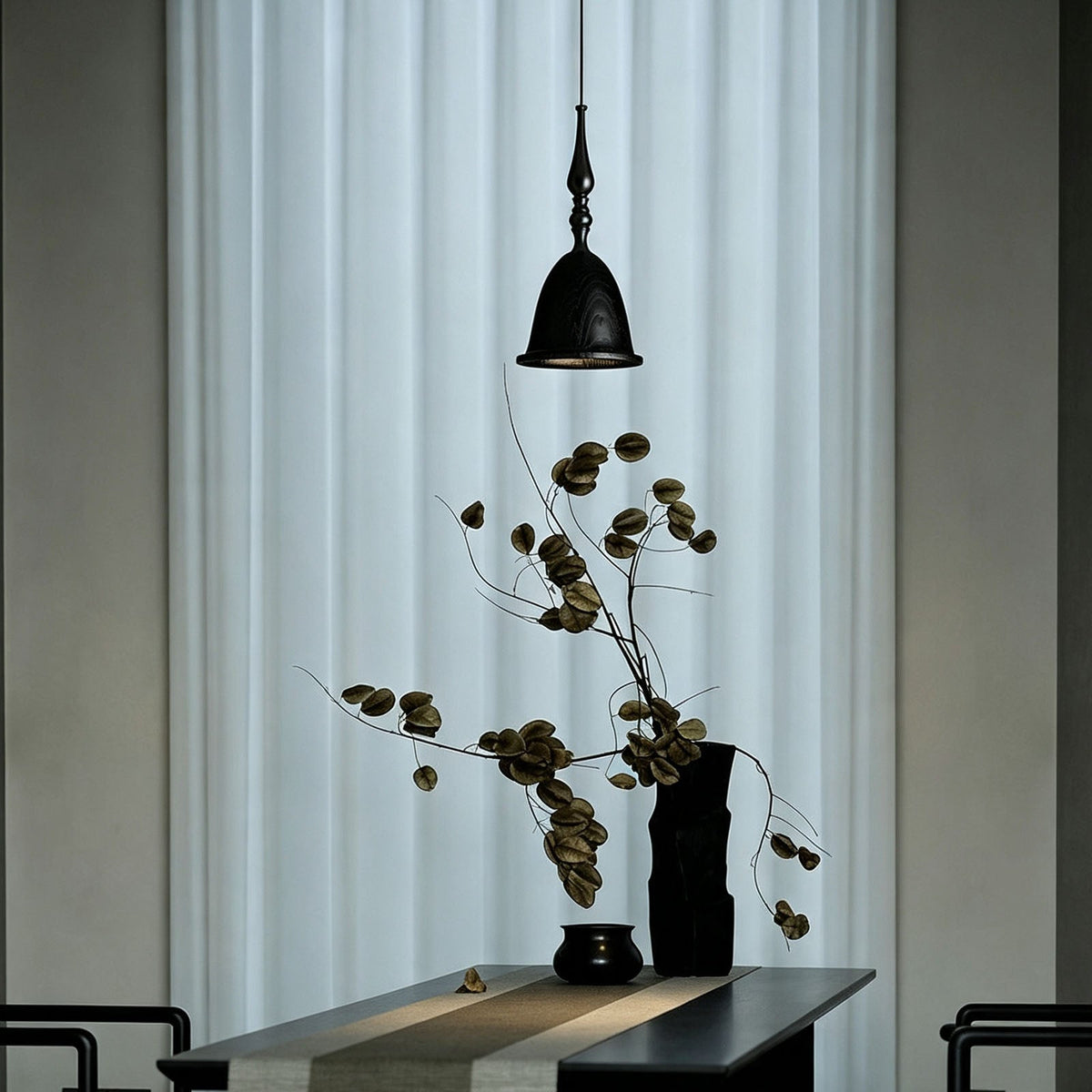 WOMO Small Wood Carved Bell Pendant Light-WM3285 — product view 4