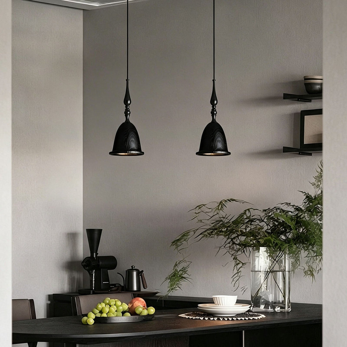 WOMO Small Wood Carved Bell Pendant Light-WM3285 — product view 6