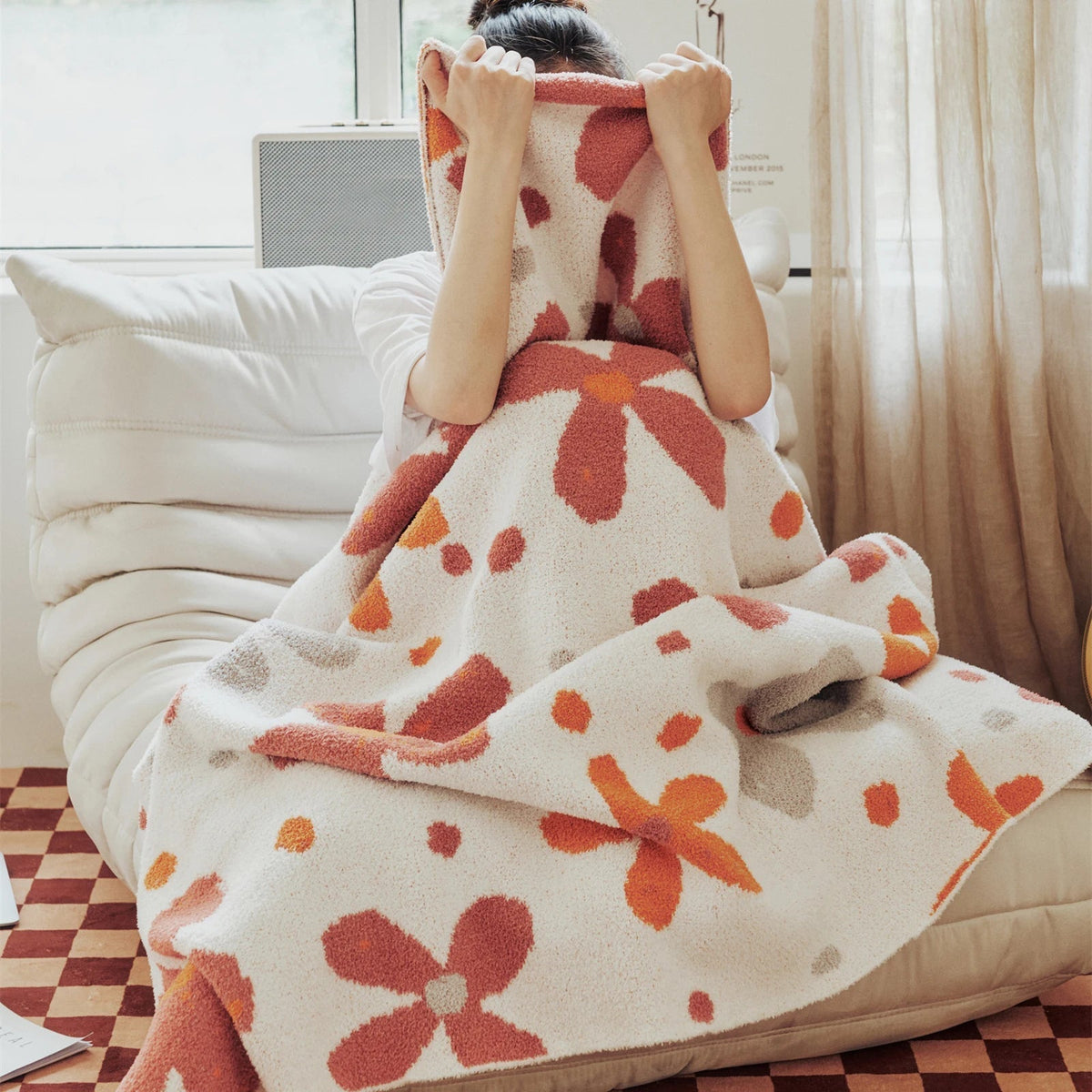 LoungeYard | Colorful Floral Downy Knitted Knee Blanket — product view 4