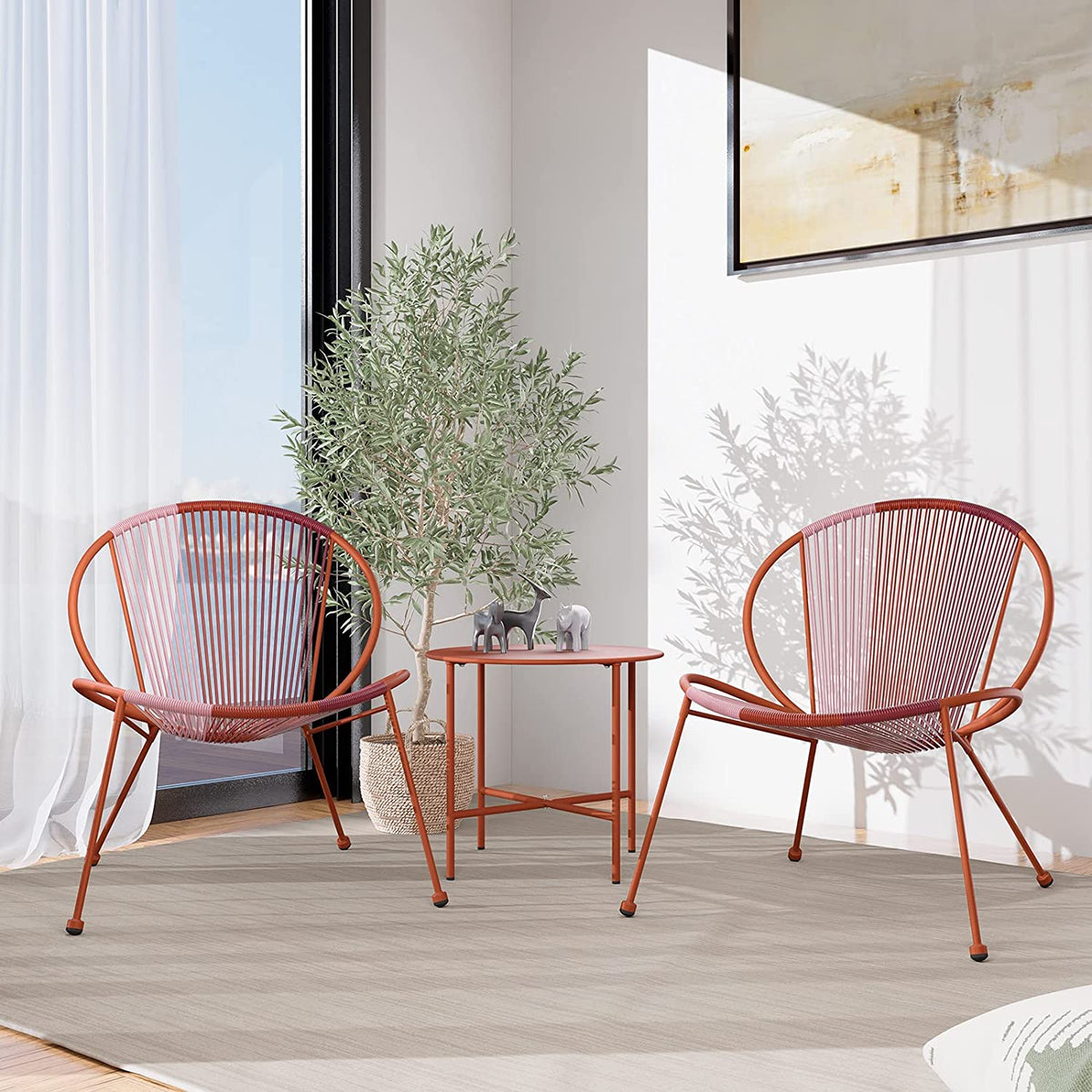 LOUNGE YARD 3 Piece Acapulco Steel Woven Rope Bistro Set  with Coffee Table — product view 7