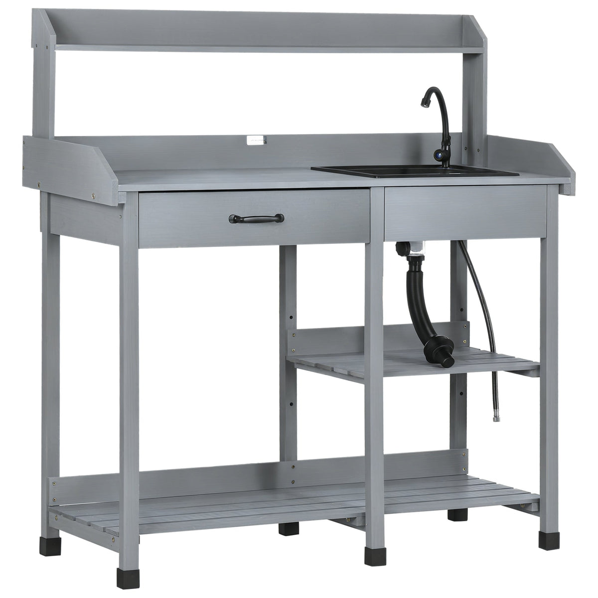 Potting Bench Table with Drawer, Removable Sink, Shelves and Hooks — product view 1