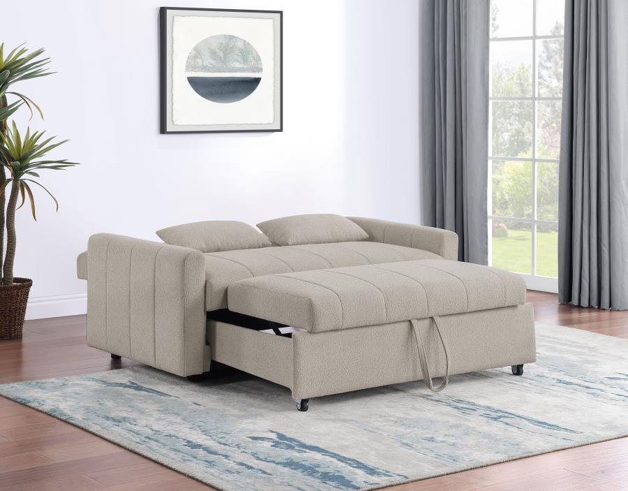 Coaster Portland Latte Boucle Fabric Fold Down Pop Up Sleeper Sofa Bed – 350142 — product view 3