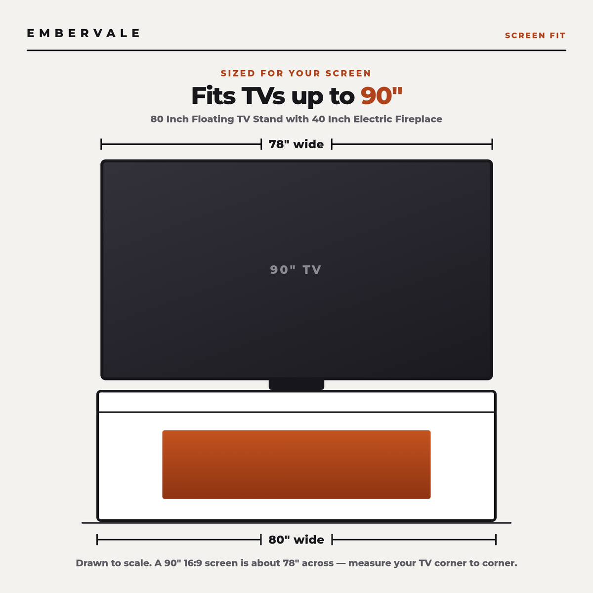 80 Inch Floating TV Stand with 40 Inch Electric Fireplace & LED Lights, Wall Mounted Media Console for TVs up to 90 Inch — product view 5