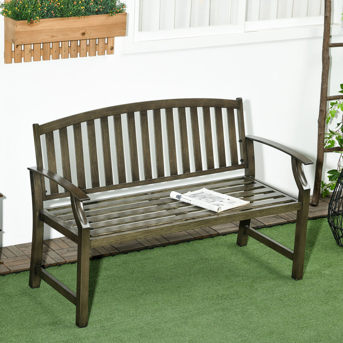 46" Outdoor Garden Metal Bench for Patio, Park, Porch, Lawn, Yard, Deck, Black — product view 4