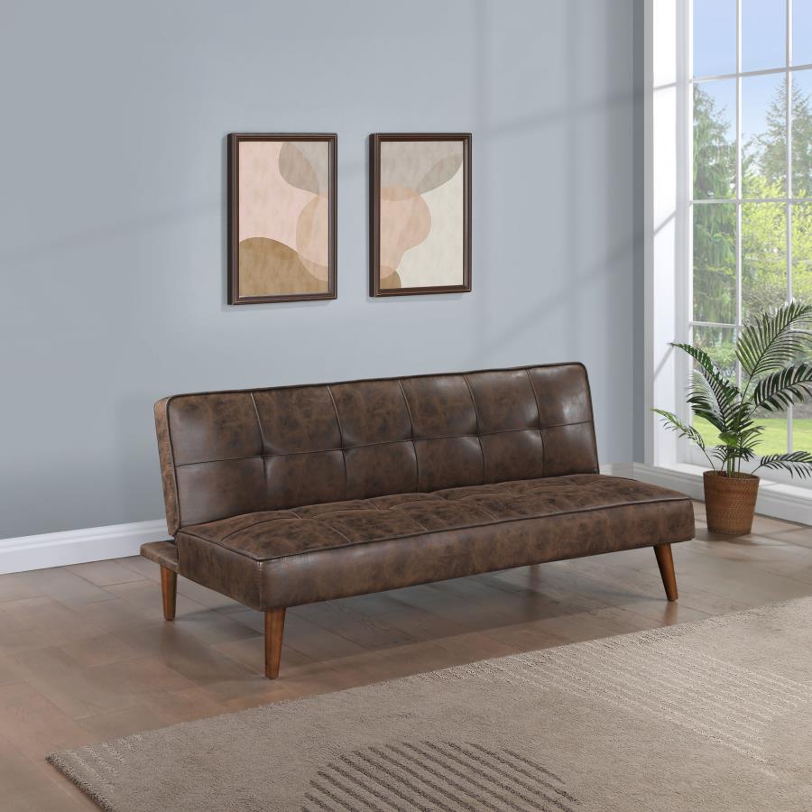Jenson Dark Coffee Leatherette Convertible Futon Folding Sofa Bed – 360237 — product view 1