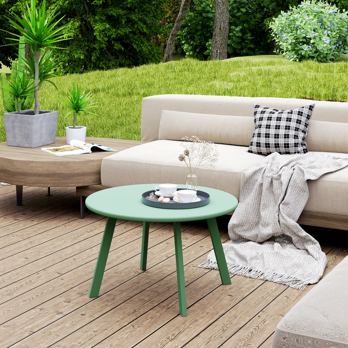 36" Round Patio Coffee Table with Metal Frame, Green — product view 4
