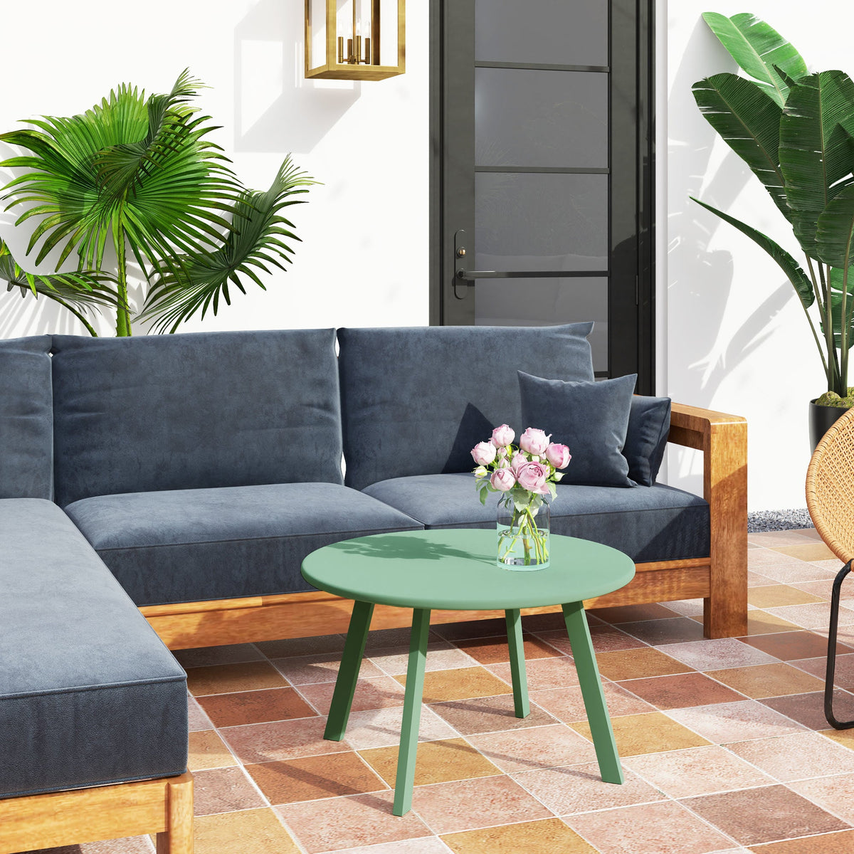 36" Round Patio Coffee Table with Metal Frame, Green — product view 3