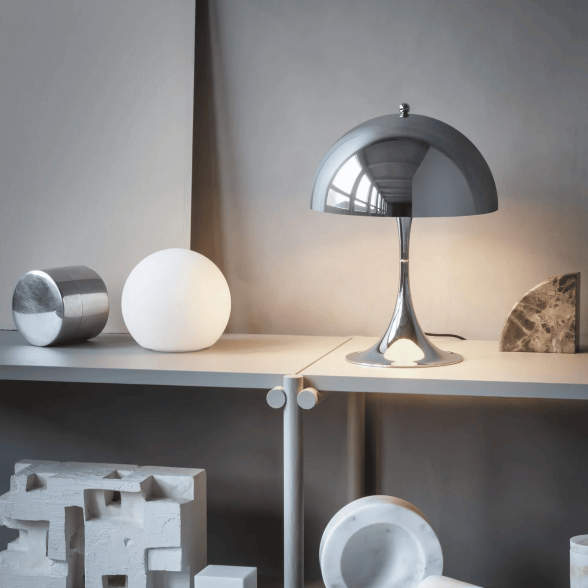 GlowCap Retro LED Desk Light Minimalist Scandinavian Bedside Dining — White Silver Chrome — product view 7