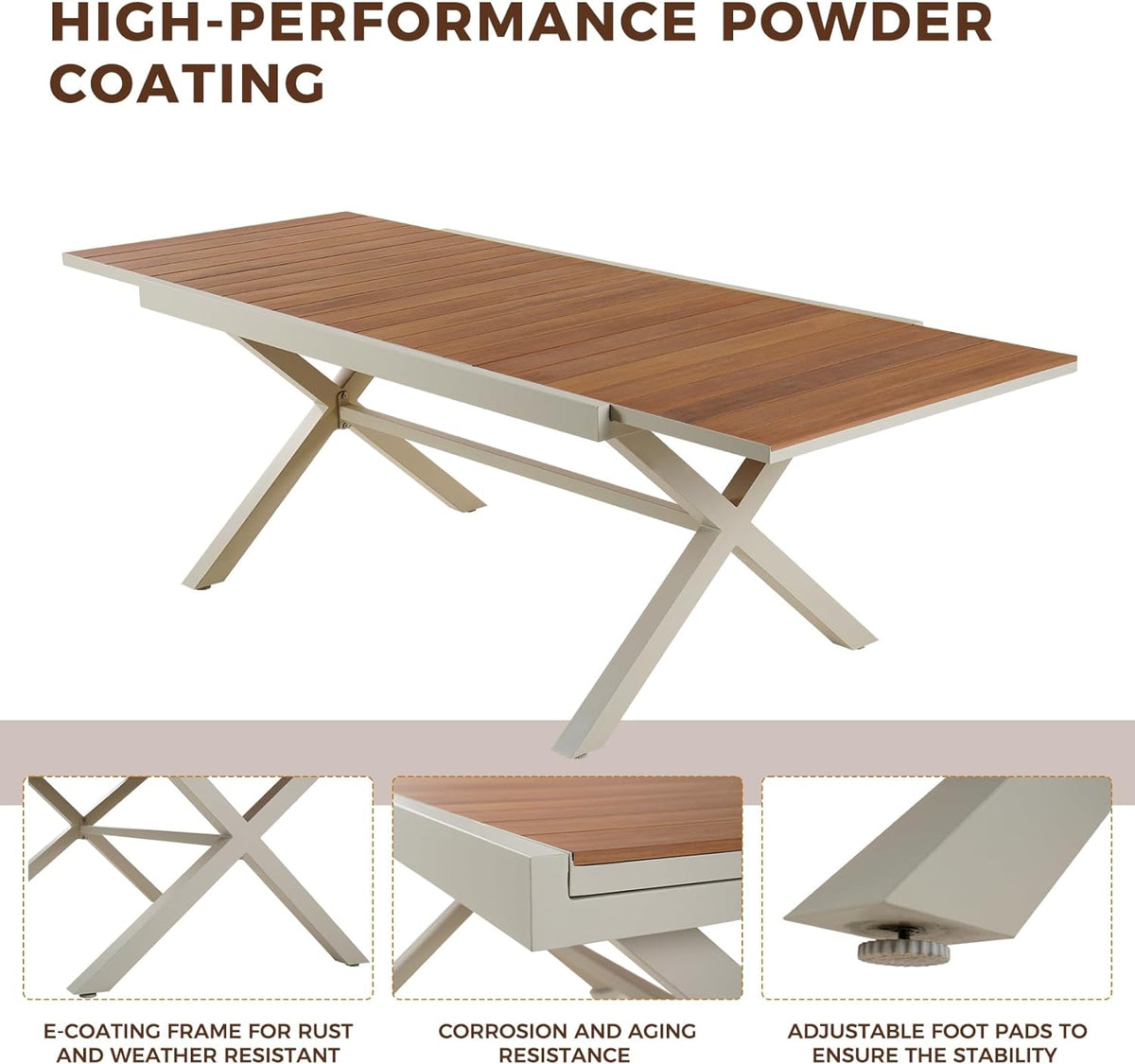 LOUNGE YARD Expandable Patio Dining Table, Extra Large 94.5" Rectangular Table — product view 5