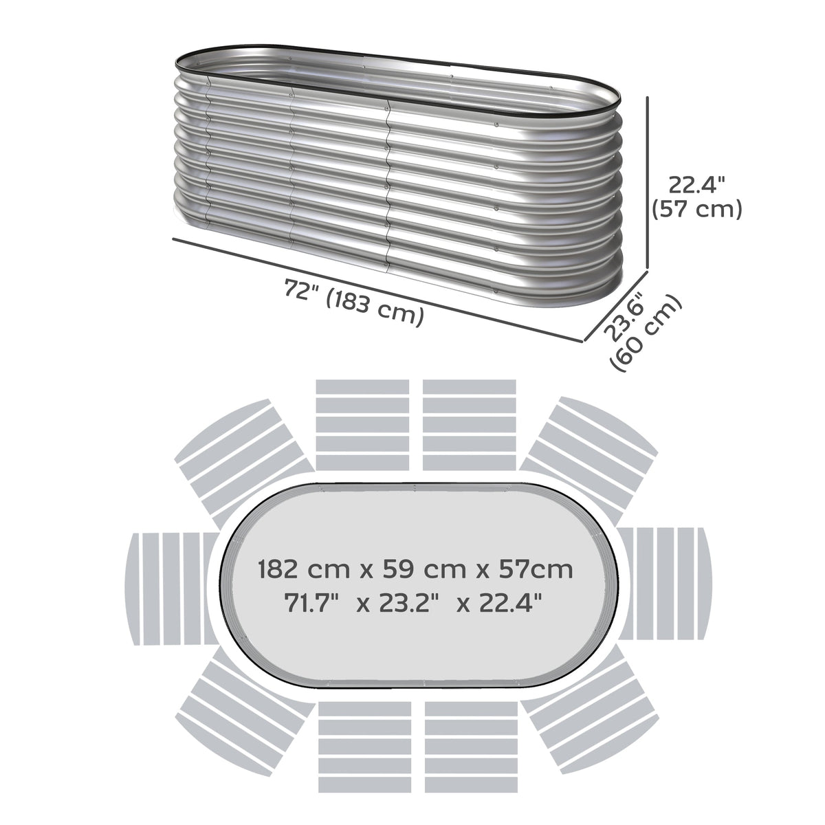2pcs 6 x 2 x 2 ft Galvanized Raised Garden Beds, Silver — product view 5