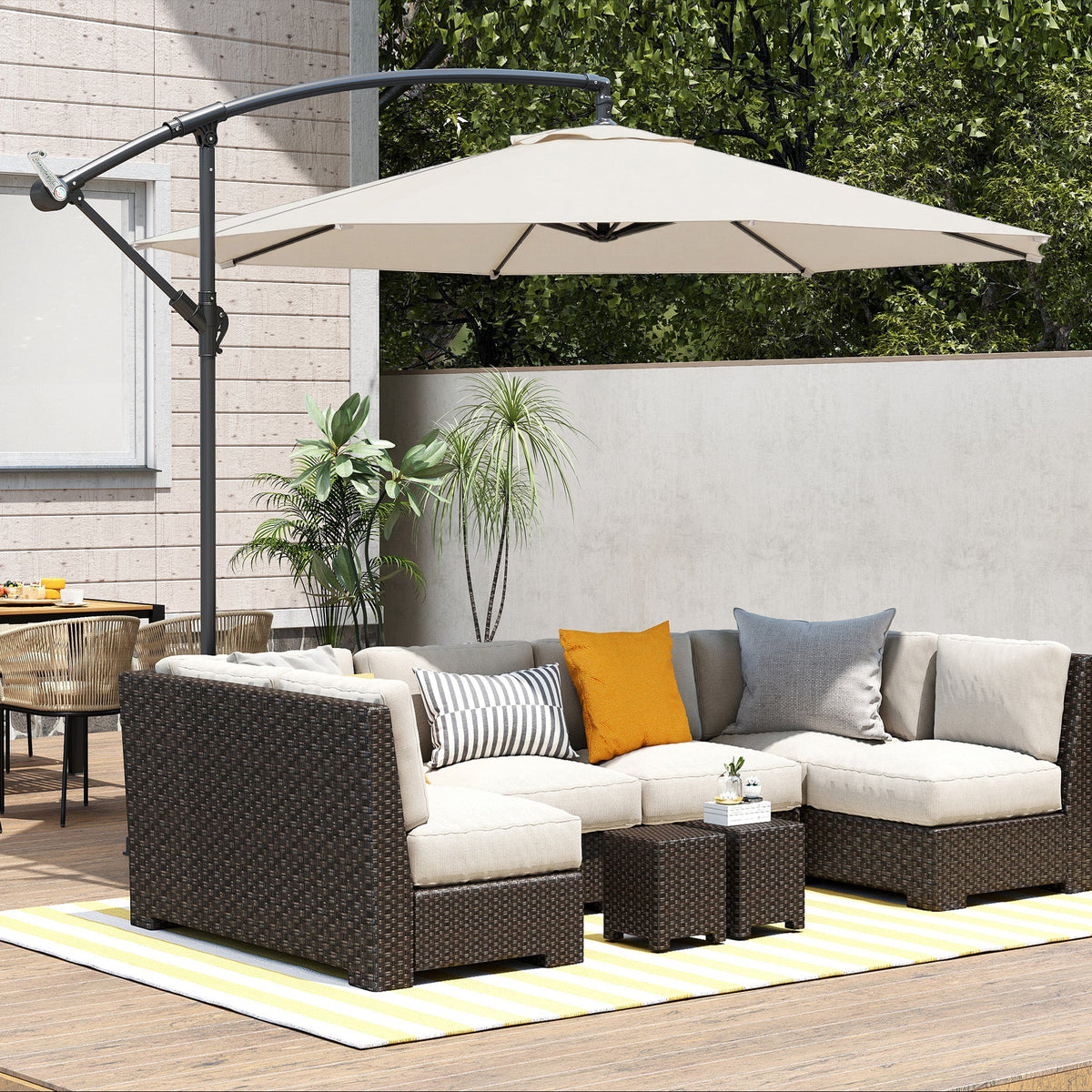 3 m Banana Parasol with Crank Handle, 8 Ribs & Cross Base, Cream White — product view 4