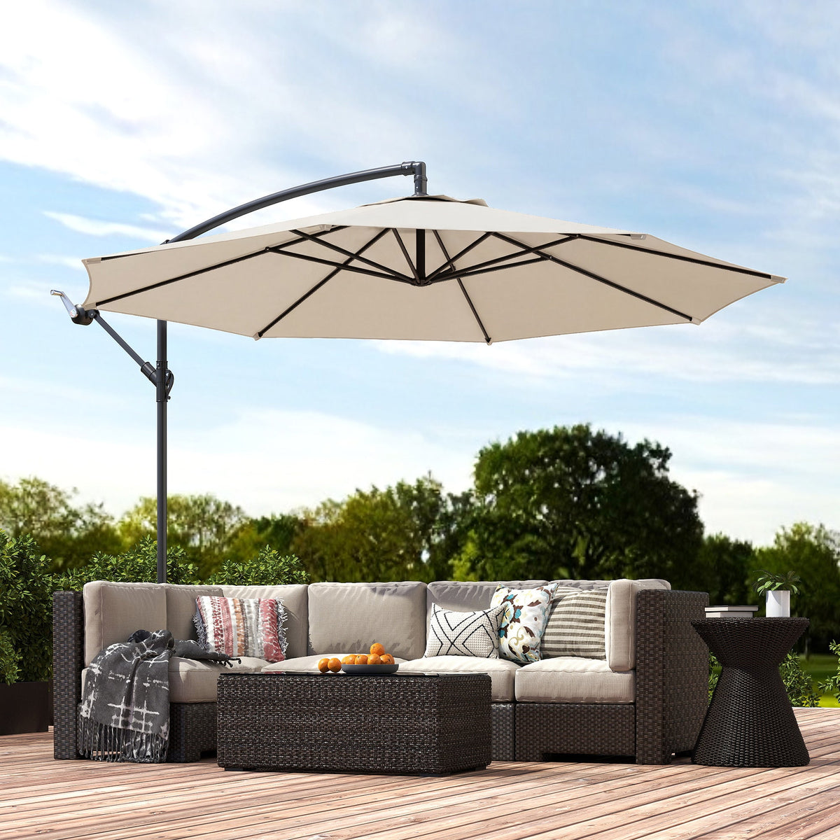 3 m Banana Parasol with Crank Handle, 8 Ribs & Cross Base, Cream White — product view 3