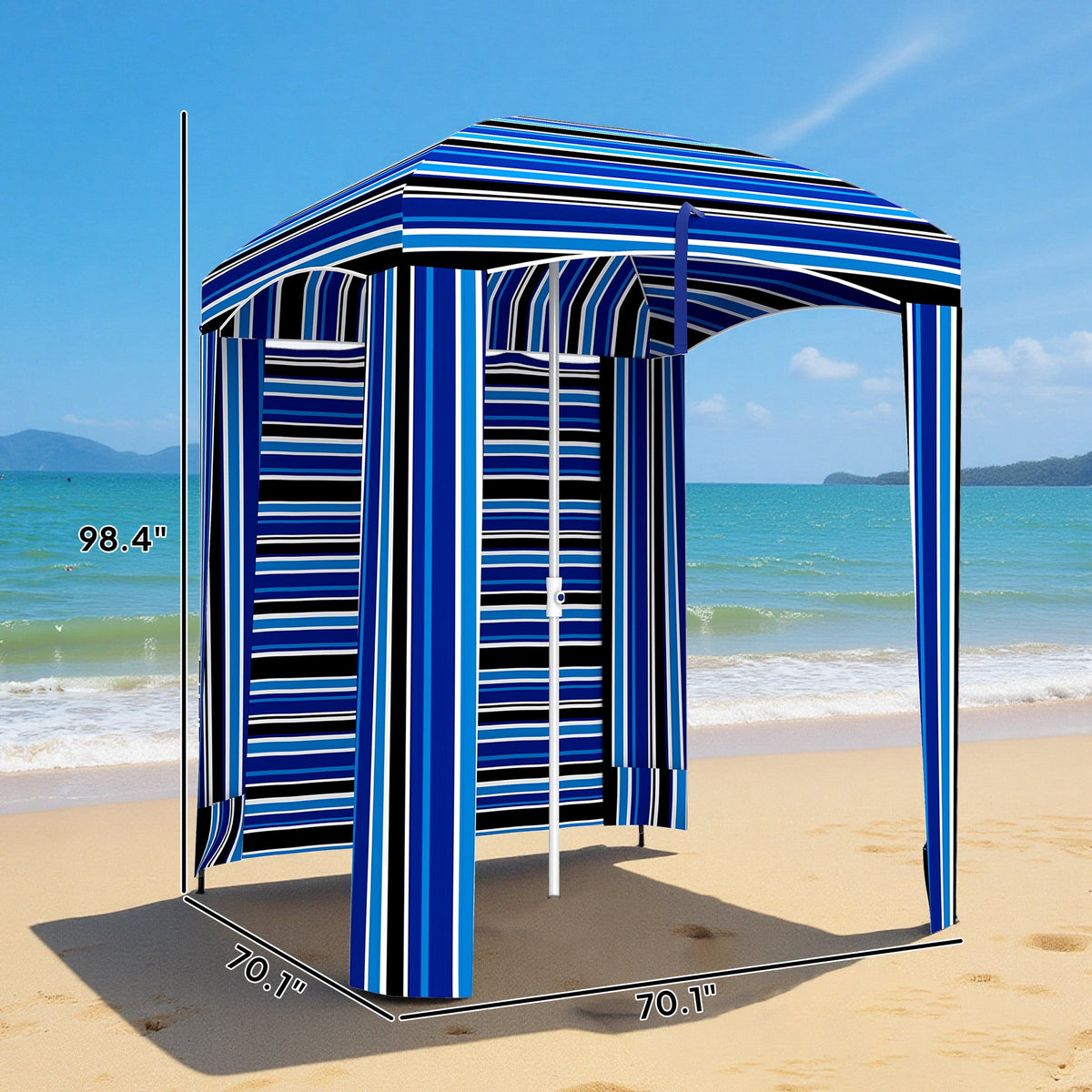 5.9' x 5.9' Portable Beach Cabana Umbrella, Blue Stripe — product view 5