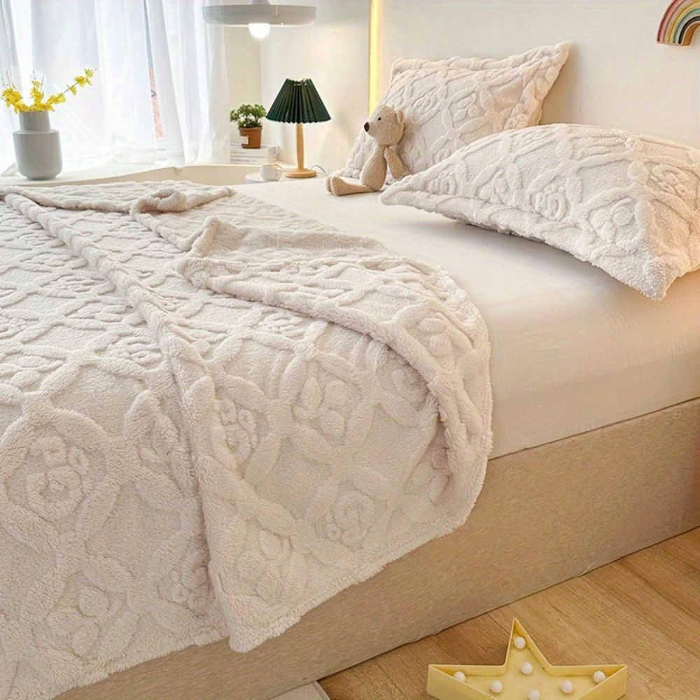 LoungeYard | Leaf Embroidery Fleece Winter Blanket — product view 3