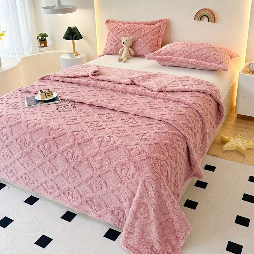 LoungeYard | Leaf Embroidery Fleece Winter Blanket — product view 4