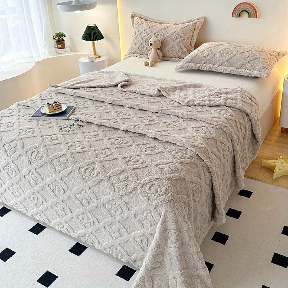 LoungeYard | Leaf Embroidery Fleece Winter Blanket — product view 5