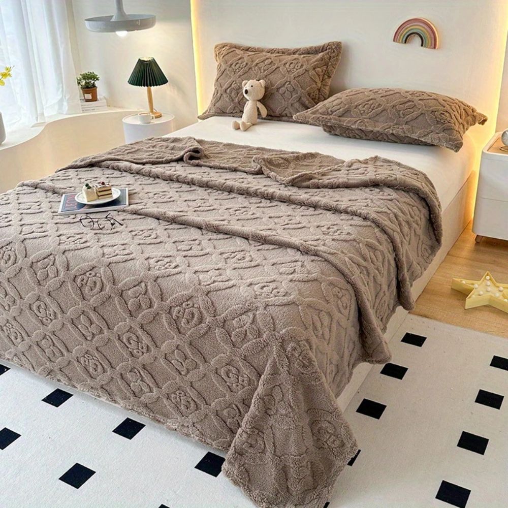 LoungeYard | Leaf Embroidery Fleece Winter Blanket — product view 6