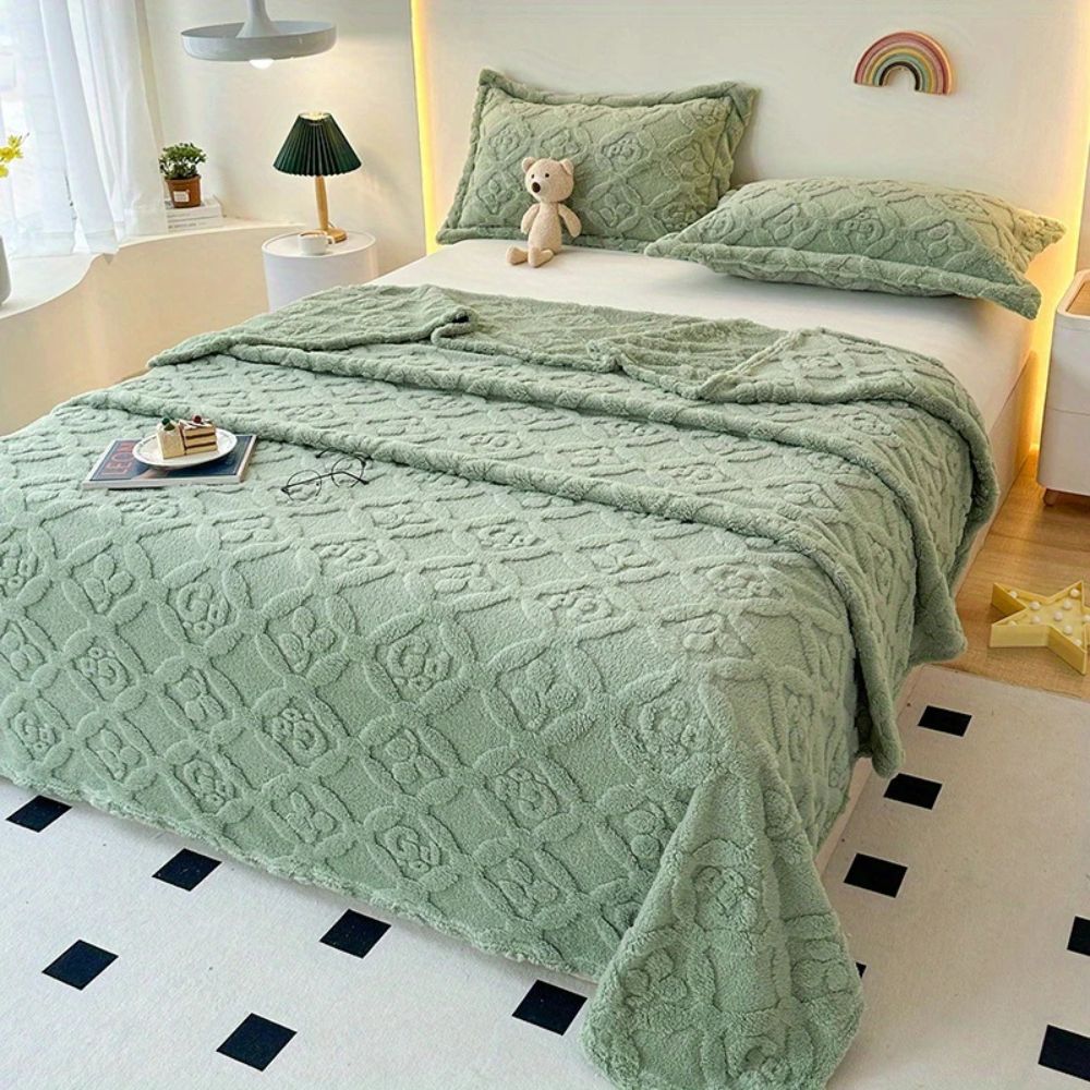 LoungeYard | Leaf Embroidery Fleece Winter Blanket — product view 7