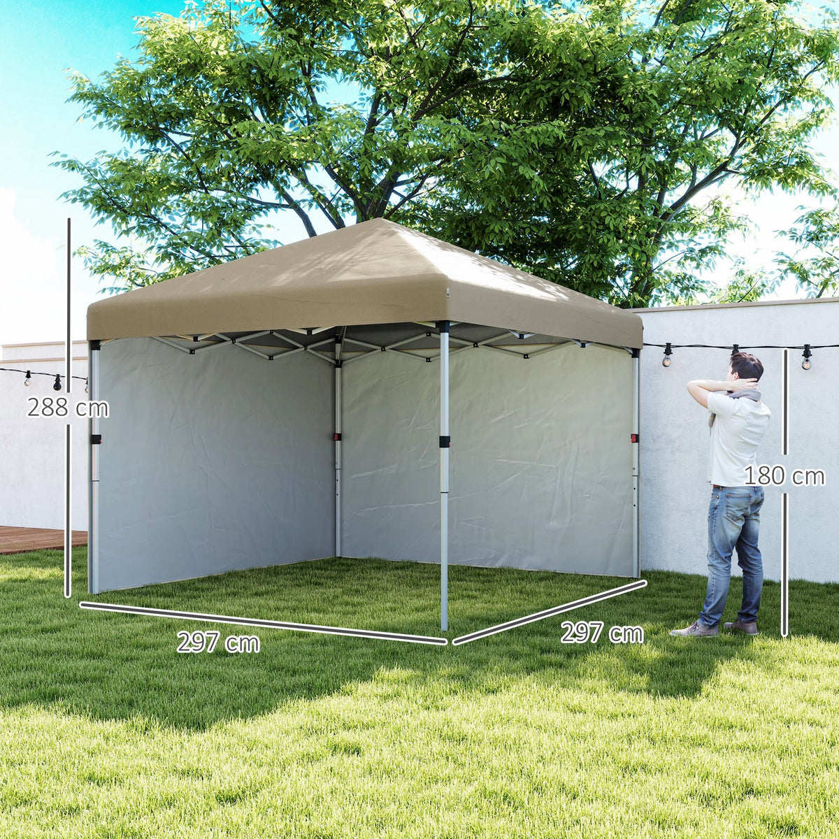 3 x 3m Pop Up Gazebo with 2 Sidewalls, Weight Bags & Wheeled Bag, Khaki — product view 5