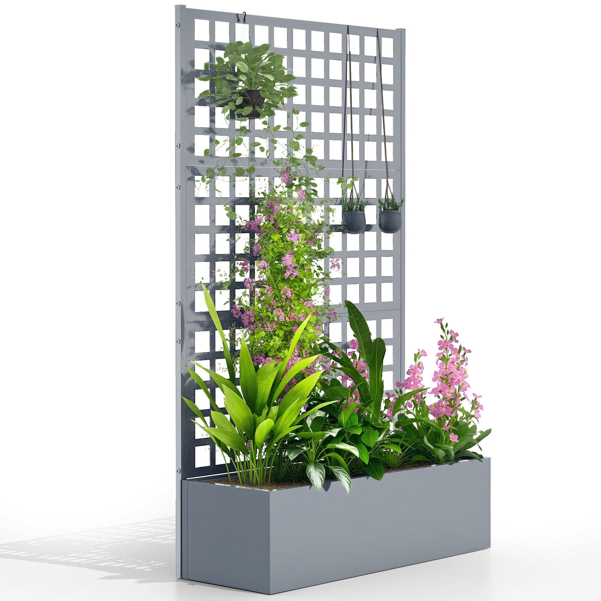 43" x 16" x 70" Raised Garden Bed with Trellis and Privacy Screen, Grey Wood Effect — product view 1