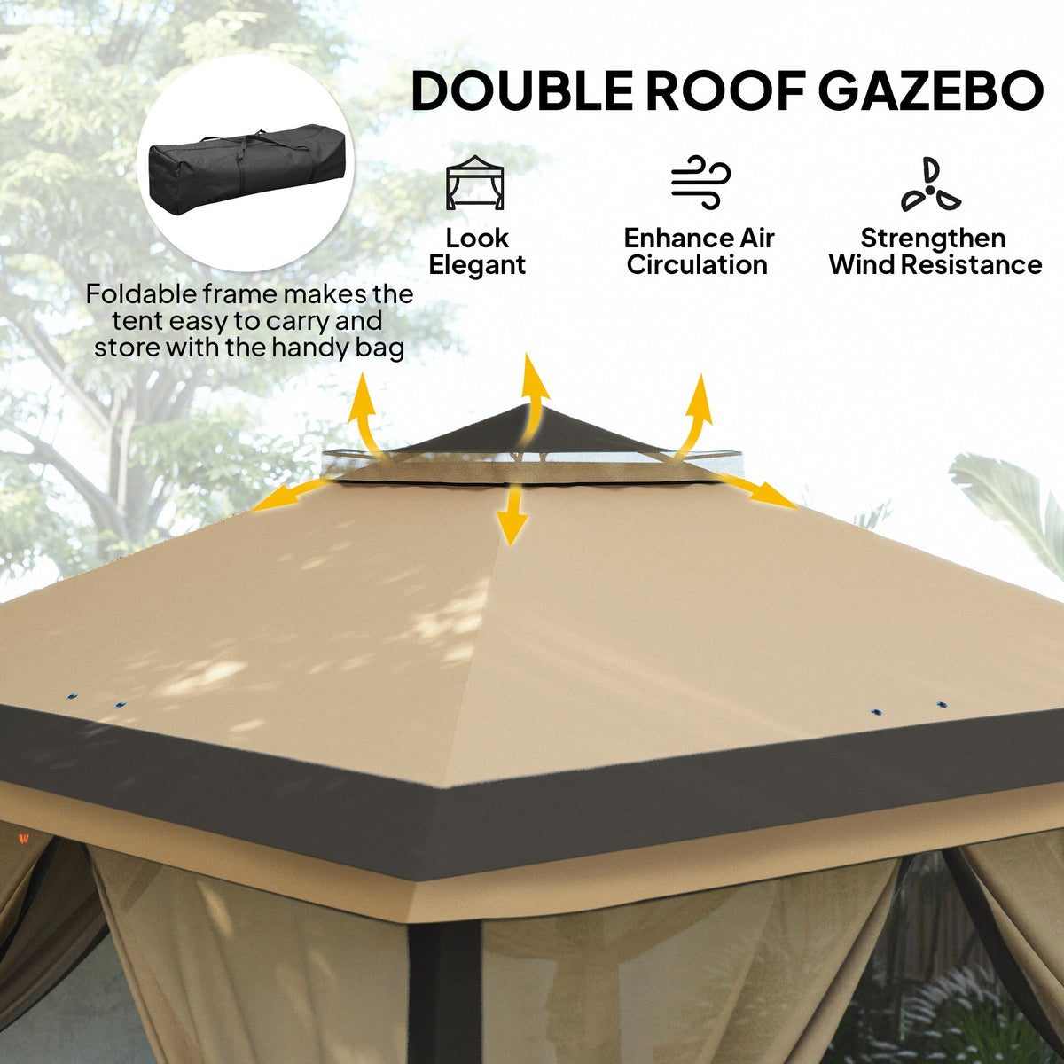 11' x 11' Pop Up Canopy with Double Roof and Mesh Sidewalls, Beige — product view 6