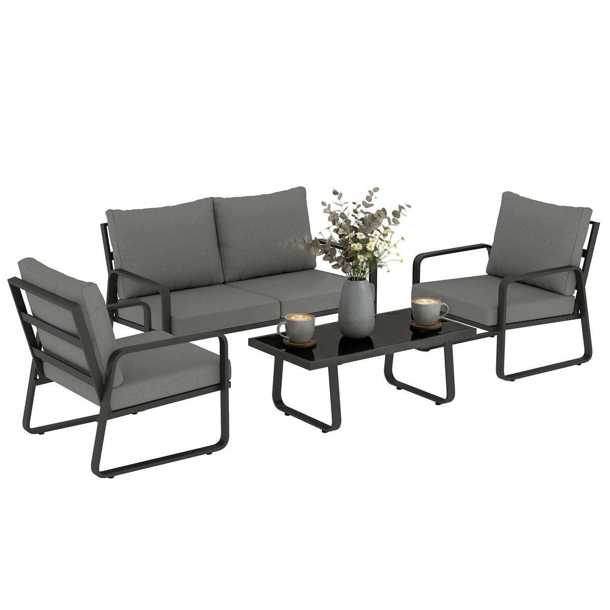 4-Piece Outdoor Sofa Set with Loveseat & 2 Chairs, Coffee Table, Black — product view 1