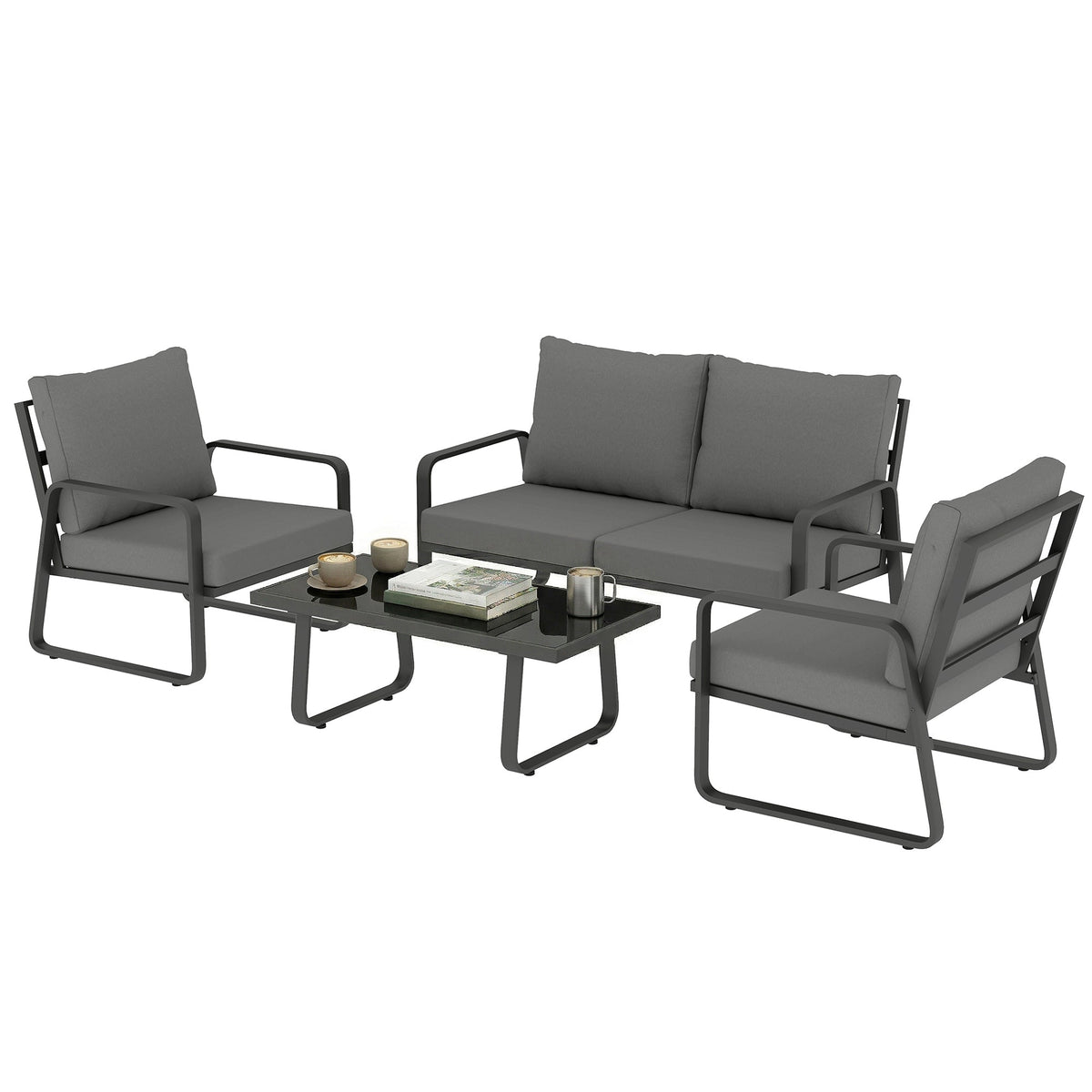 4-Piece Outdoor Sofa Set with Loveseat & 2 Chairs, Coffee Table, Black — product view 2