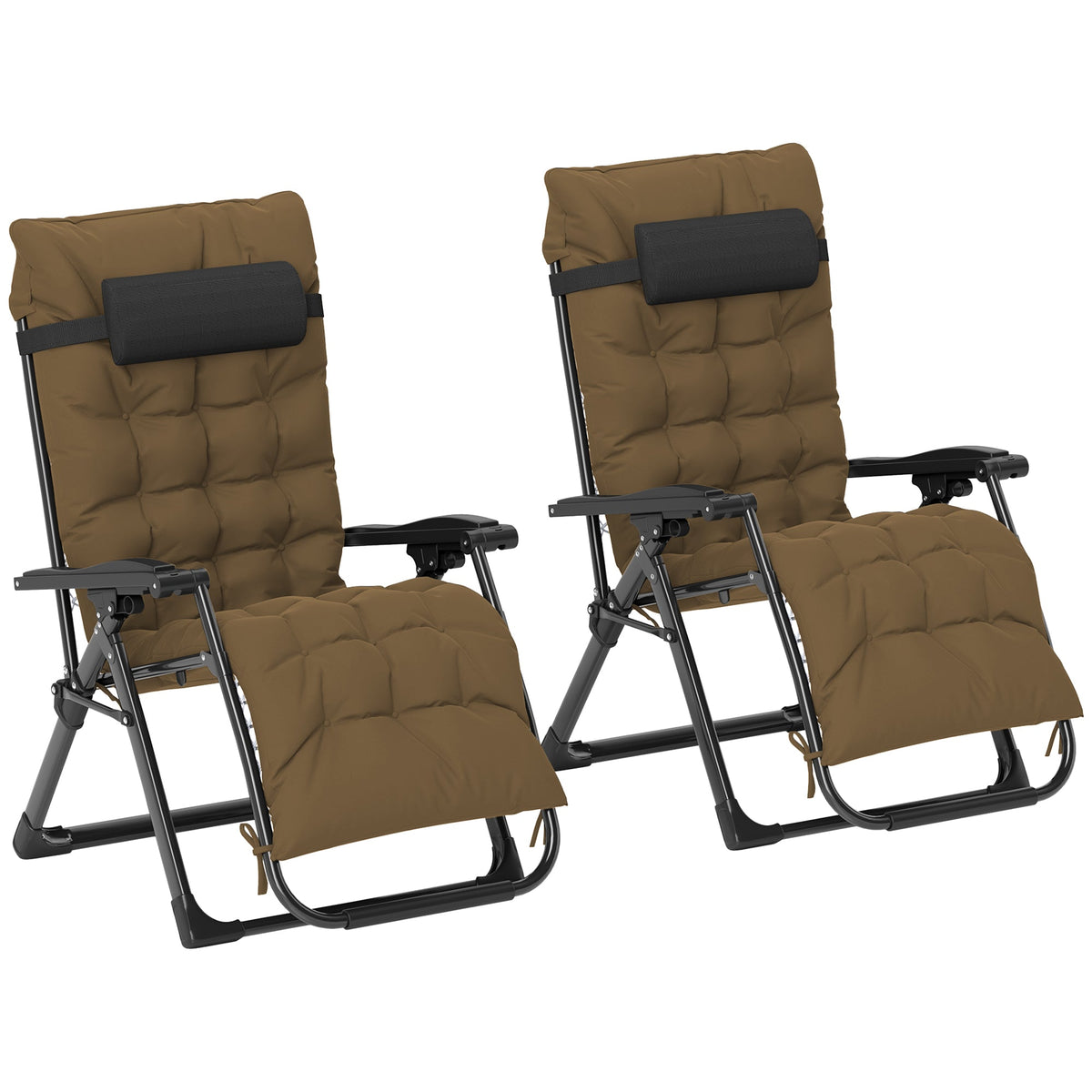 Set of 2 Reclining Zero Gravity Chairs with Cushion, Khaki — product view 1