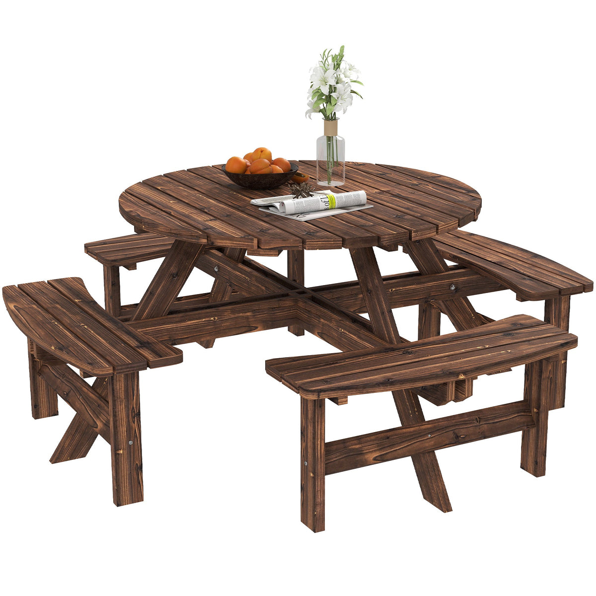 8 Seater Wooden Garden Picnic Table Set with Matching Bench, Tan — product view 1