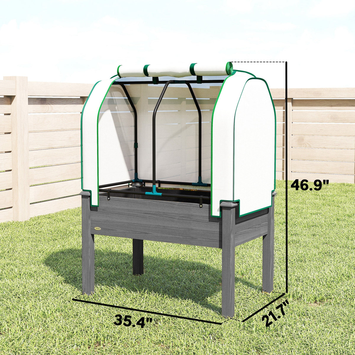 Raised Garden Bed with PE Greenhouse Cover for Herbs and Vegetables, 35 x 22 x 47 inch, Dark Gray — product view 5