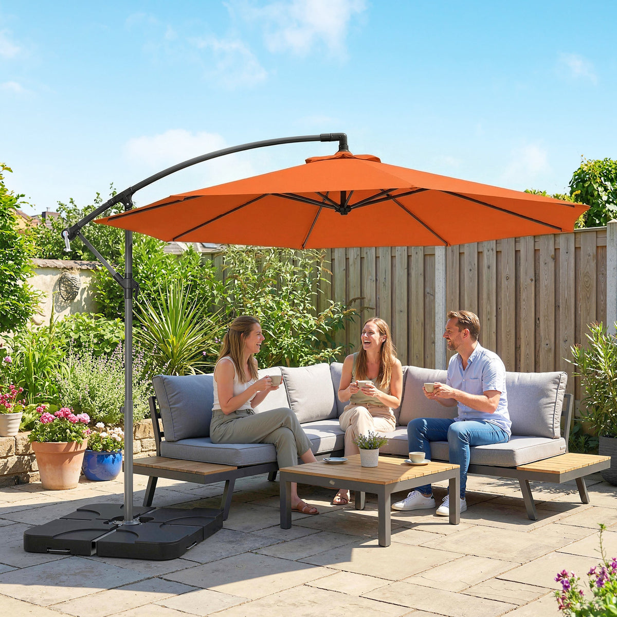 3 m Cantilever Parasol with Weights, Cover & Cross Base, Orange — product view 3