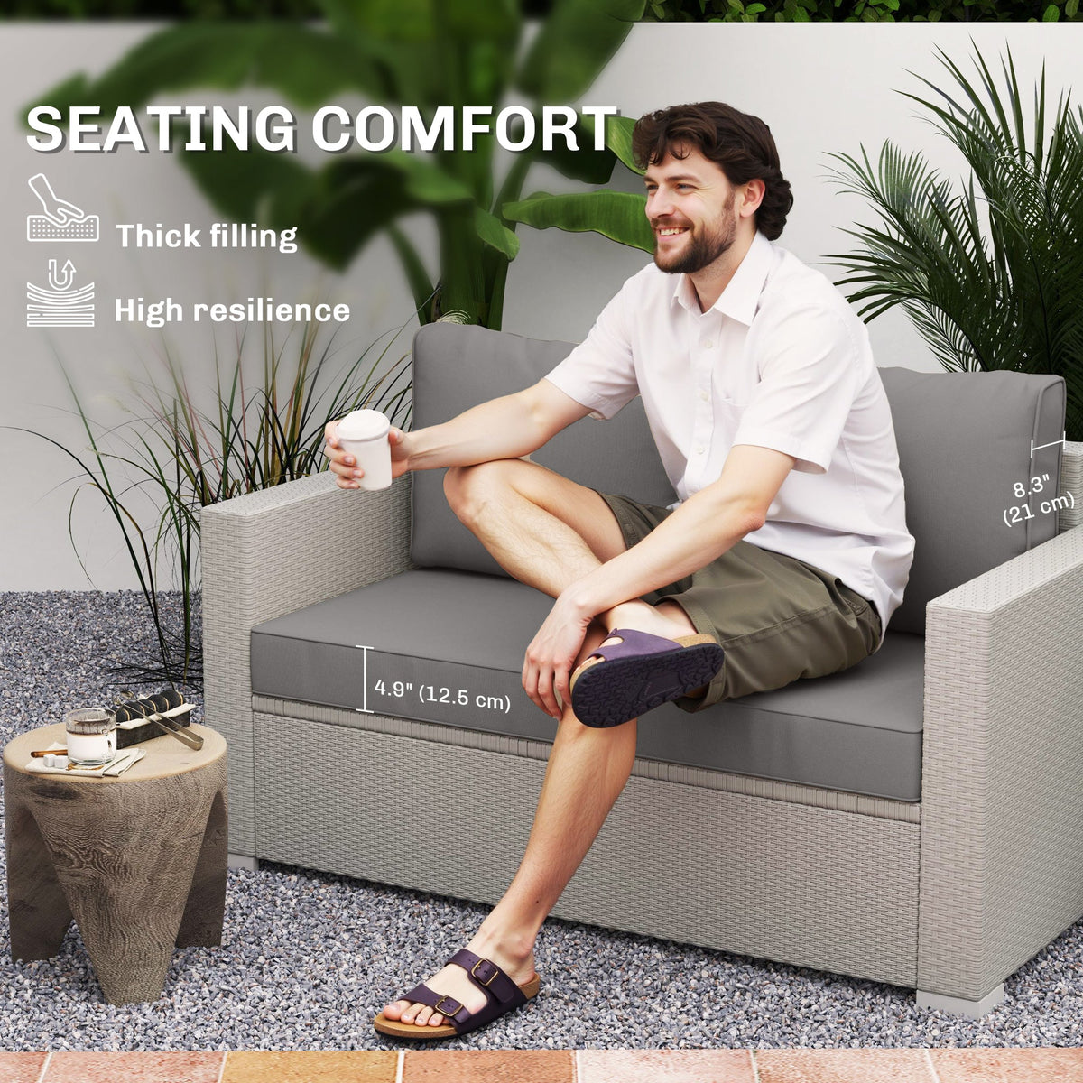 2 Seater Outdoor Seat Cushions with Backrest, Light Grey — product view 6
