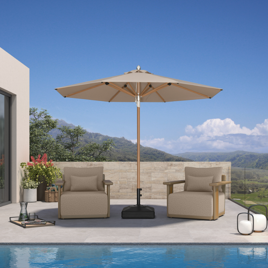 PURPLE LEAF Premium Teak‑Finish Aluminum Frame Outdoor Patio Market Umbrella with Rope Pulley Lift — product view 6