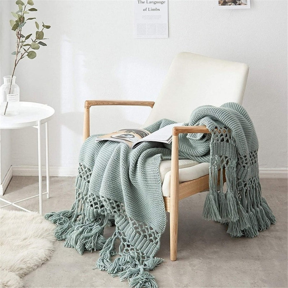 LoungeYard | Snug Knit Woven Tassel Blanket — product view 5