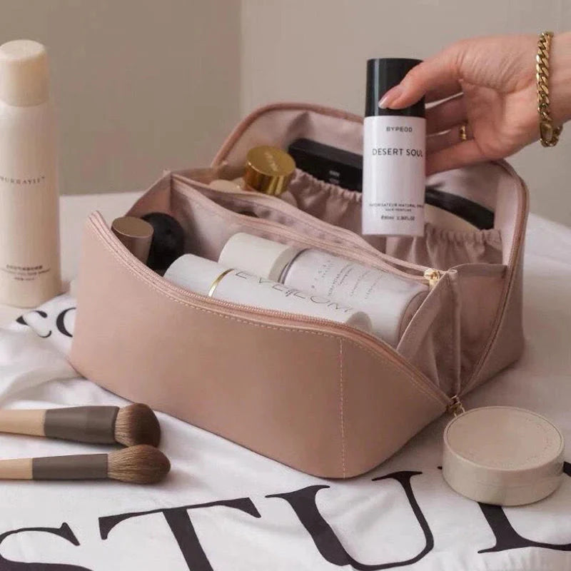 Large Travel Makeup Bag, Water-Resistant PU Leather — product view 3