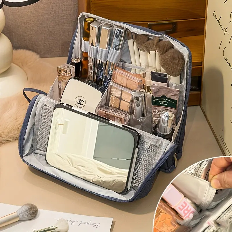 LoungeYard | Makeup Organizer Bag | Travel Cosmetic Case with Compartments | Waterproof & Structured Design — product view 4