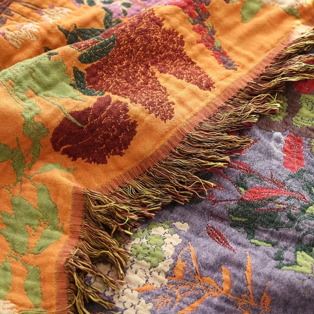 LoungeYard | Botanic Floral Cotton Tassel Blanket — product view 4