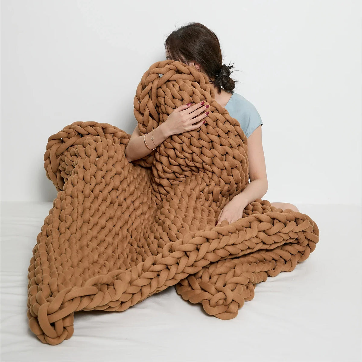 Chunky Knit Throw Handmade Weighted Blanket - SUPER COZY & CALMING BLANKET LoungeYard — product view 7