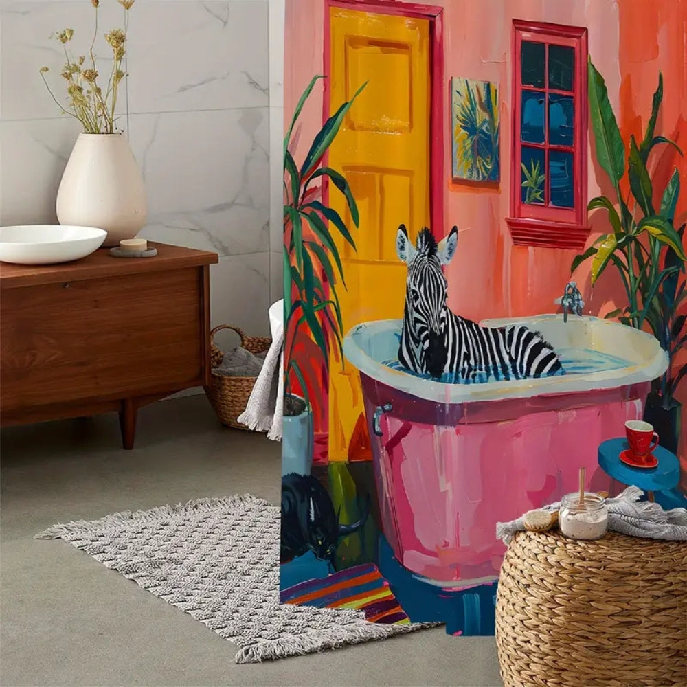 LoungeYard | Playful Pink Zebra Curtain — product view 2
