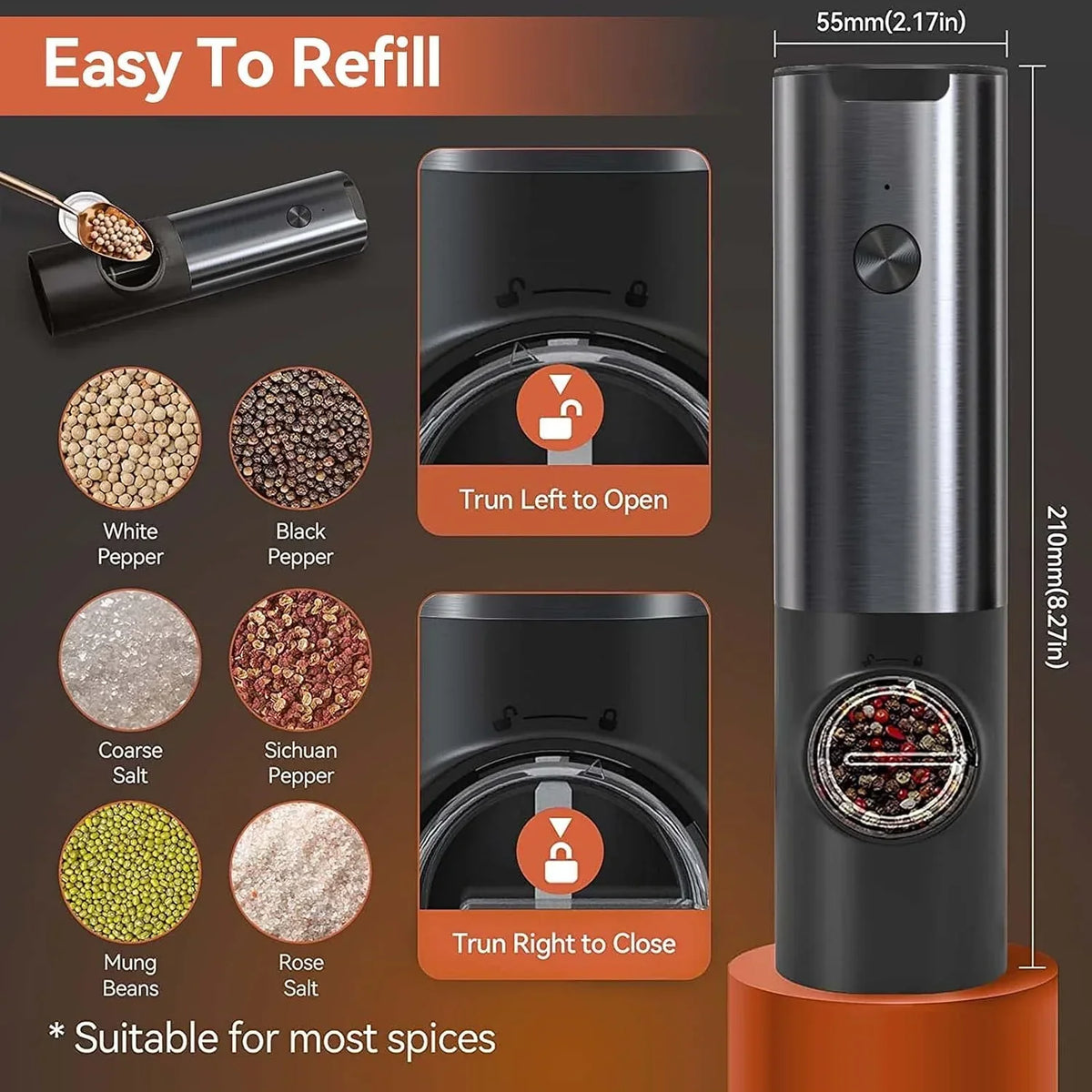 LoungeYard | Noble Electric Salt and Pepper Mill with Battery — product view 5