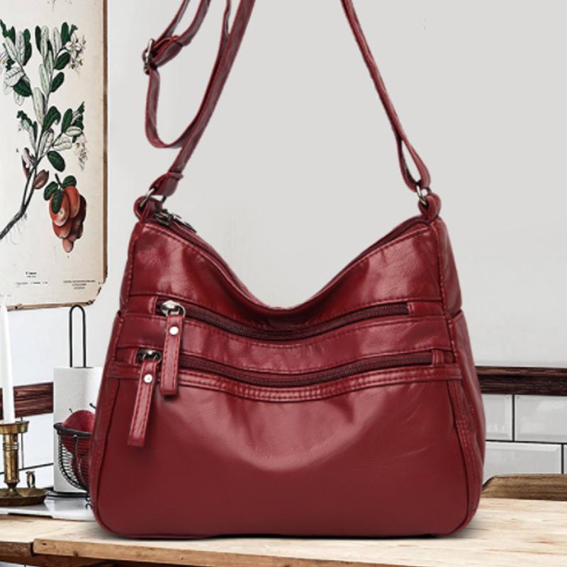 PU Leather Shoulder Bag with Zipper Pockets and Adjustable Strap — product view 1