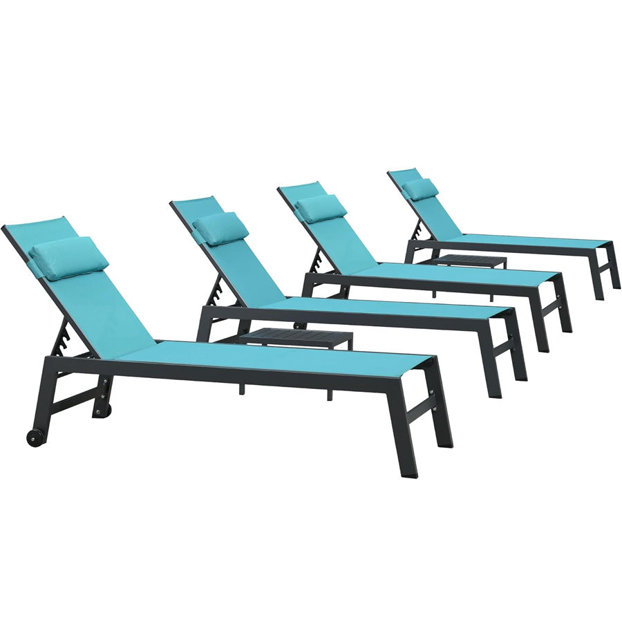 PURPLE LEAF Outdoor Lounge Chair Patio Chaise Pool Lounger Aluminum Frame with Side Table and Wheels for Outside Sunbathing Tanning Recliner Including Pillows — product view 4