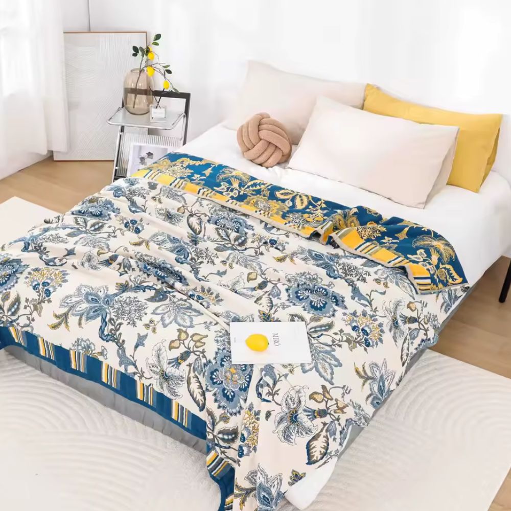 LoungeYard | Retro Botanica Bliss Cotton Blanket — product view 5