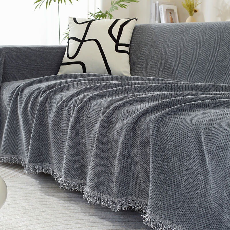 LoungeYard | Chenille Blanket Herringbone Tassel Couch Cover — product view 4