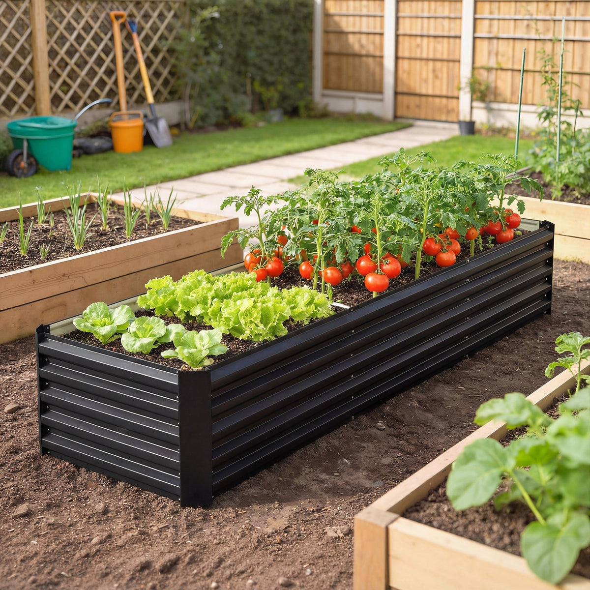 8 x 2.6 x 1.5ft Galvanized Raised Garden Bed with Open Bottom, Black — product view 4