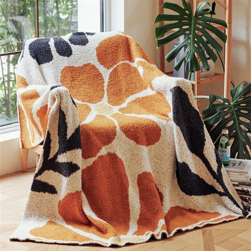 LoungeYard | Boho Floral Leaves Microfiber Knitted Throw Blanket - Soft, Cozy, and Decorative — product view 1